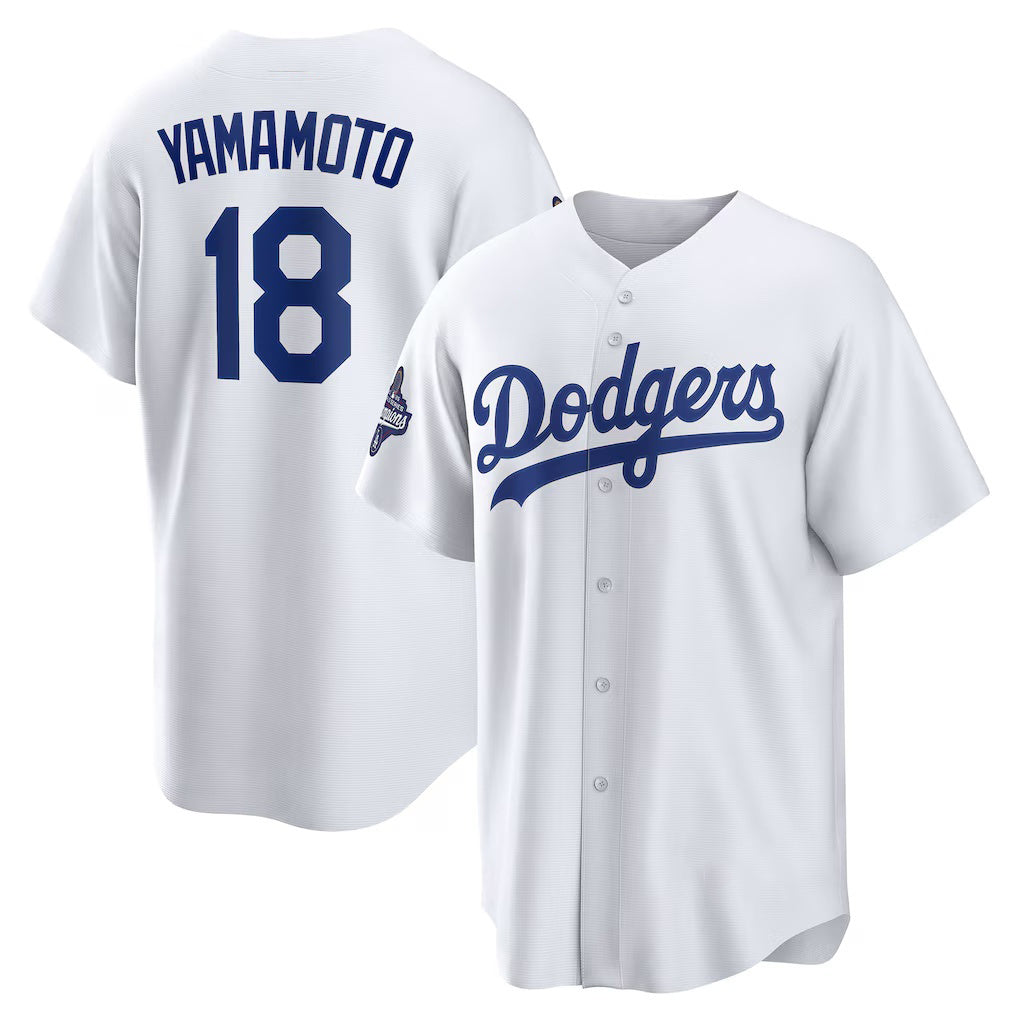 vanessashop Los Angeles Dodgers #18 Yoshinobu Yamamoto White  2025 World Series Champions Home Replica Jersey