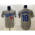 vanessashop Los Angeles Dodgers #18 Yoshinobu Yamamoto Gray  2025 World Series Champions Patch Stitched Jersey