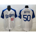 vanessashop Los Angeles Dodgers #50 Mookie Betts Number White Blue  Fashion Stitched Cool Base Limited Jerseys