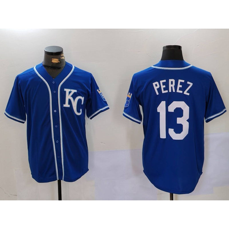 vanessashop Kansas City Royals #13 Salvador Perez Blue  KC Cool Base Stitched Jersey