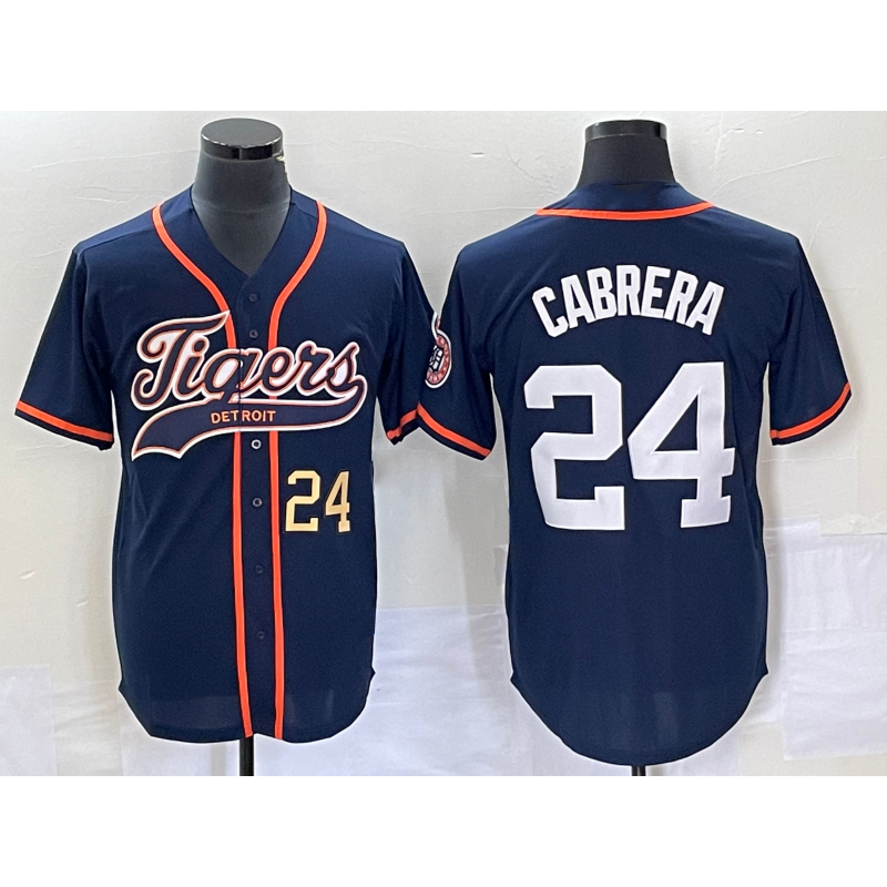 vanessashop Detroit Tigers #24 Miguel Cabrera Number Navy Blue  Cool Base Stitched Jersey