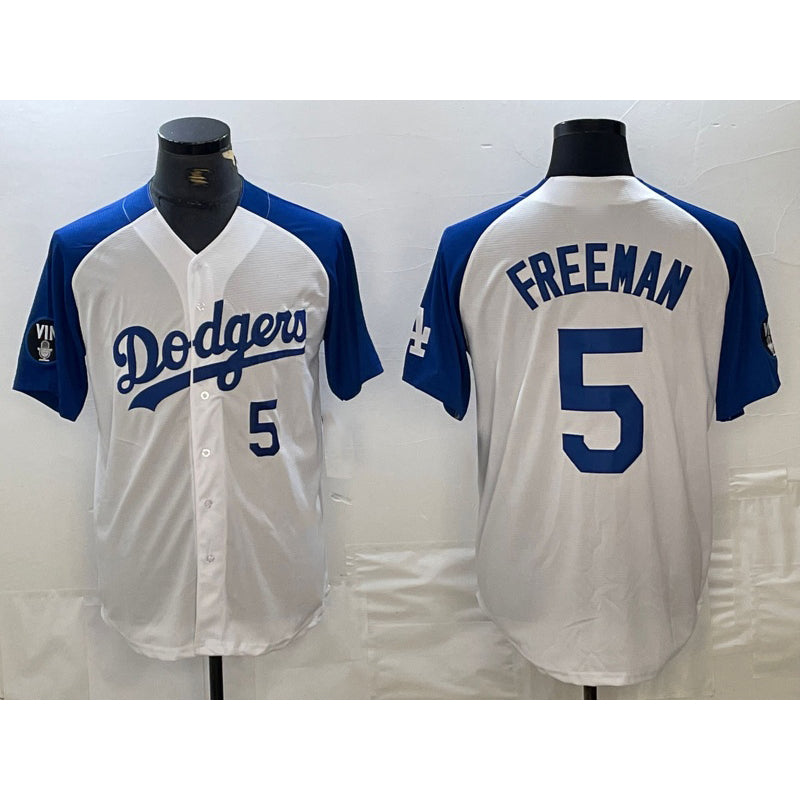 vanessashop Los Angeles Dodgers #5 Freddie Freeman Number White Blue  Fashion Stitched Cool Base Limited Jersey 2