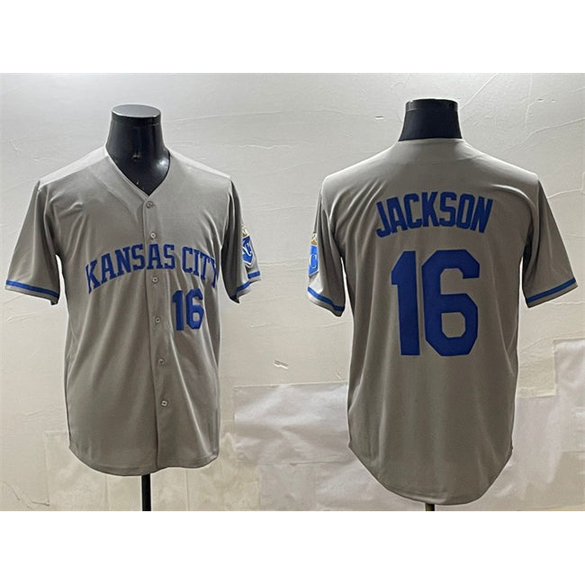 vanessashop Kansas City Royals #16 Bo Jackson Gray  2024 Away Limited Stitched Jersey