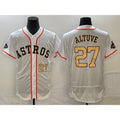 vanessashop Houston Astros #27 Jose Altuve Number 2023 White  Gold World Serise Champions Patch Flex Base Stitched Jersey 3