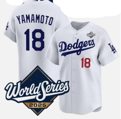 vanessashop Los Angeles Dodgers #18 Yoshinobu Yamamoto White  2025 World Series Home Limited Stitched Jersey