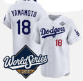 vanessashop Los Angeles Dodgers #18 Yoshinobu Yamamoto White  2025 World Series Home Limited Stitched Jersey
