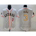 vanessashop Houston Astros #3 Jeremy Pena Number 2023 White Gold  World Serise Champions Patch Flex Base Stitched Jersey