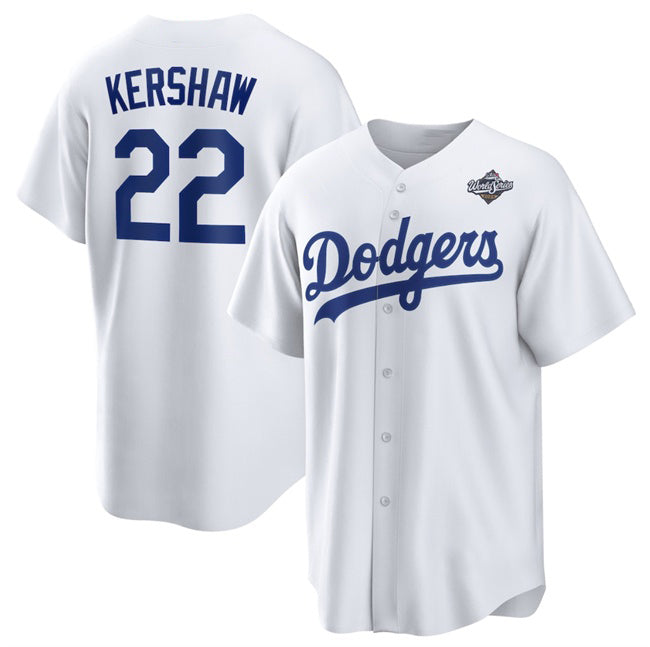 vanessashop Los Angeles Dodgers #22 Clayton Kershaw White  2025 World Series Home Cool Base Stitched Jersey
