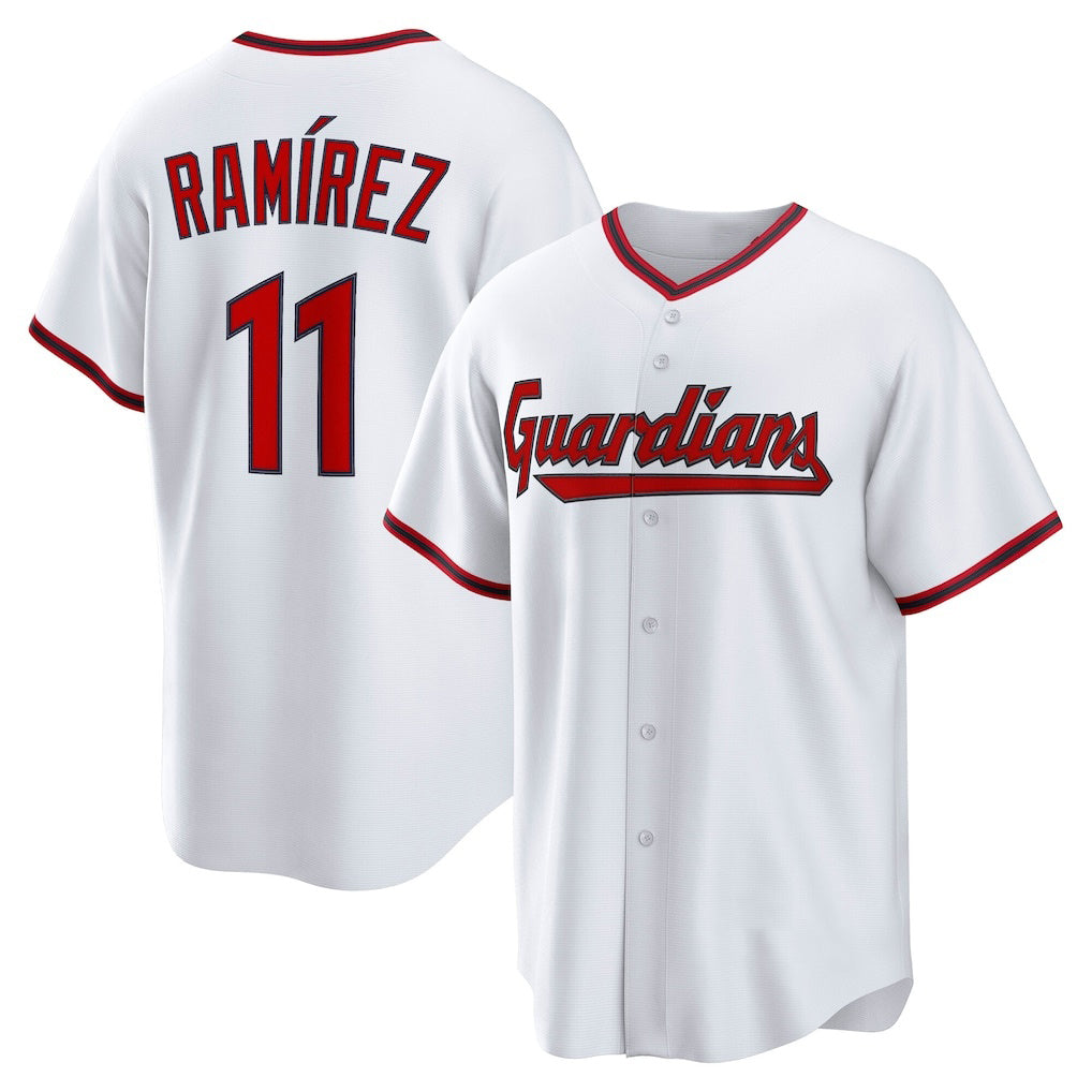 vanessashopCleveland Guardians #11 Jos¨¦ Ram¨ªrez White  Home Replica Jersey