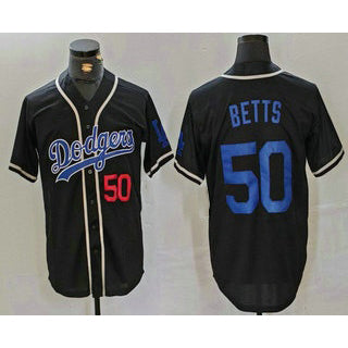 vanessashop Los Angeles Dodgers #50 Mookie Betts Number Black  Cool Base With Patch Stitched Jersey 2
