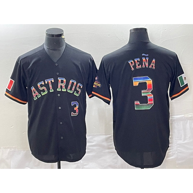 vanessashop Houston Astros #3 Jeremy Pena Number Black  Rainbow World Serise Champions Patch Cool Base Stitched Jersey
