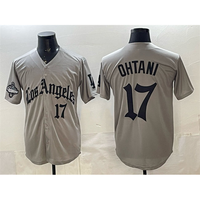 vanessashop Los Angeles Dodgers #17 Shohei Ohtani Grey  LA Gothic Style With 2025 World Series Champions Patch Limited Stitched Jersey