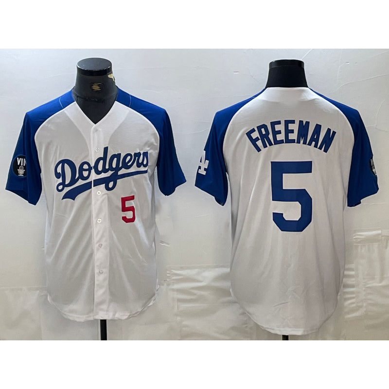 vanessashop Los Angeles Dodgers #5 Freddie Freeman Number White Blue  Fashion Stitched Cool Base Limited Jerseys