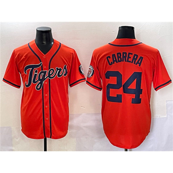 vanessashop Detroit Tigers #24 Miguel Cabrera Orange  With Patch Cool Base Stitched Jersey