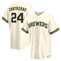 vanessashop Milwaukee Brewers #24 William Contreras Cream  Home Replica Jersey