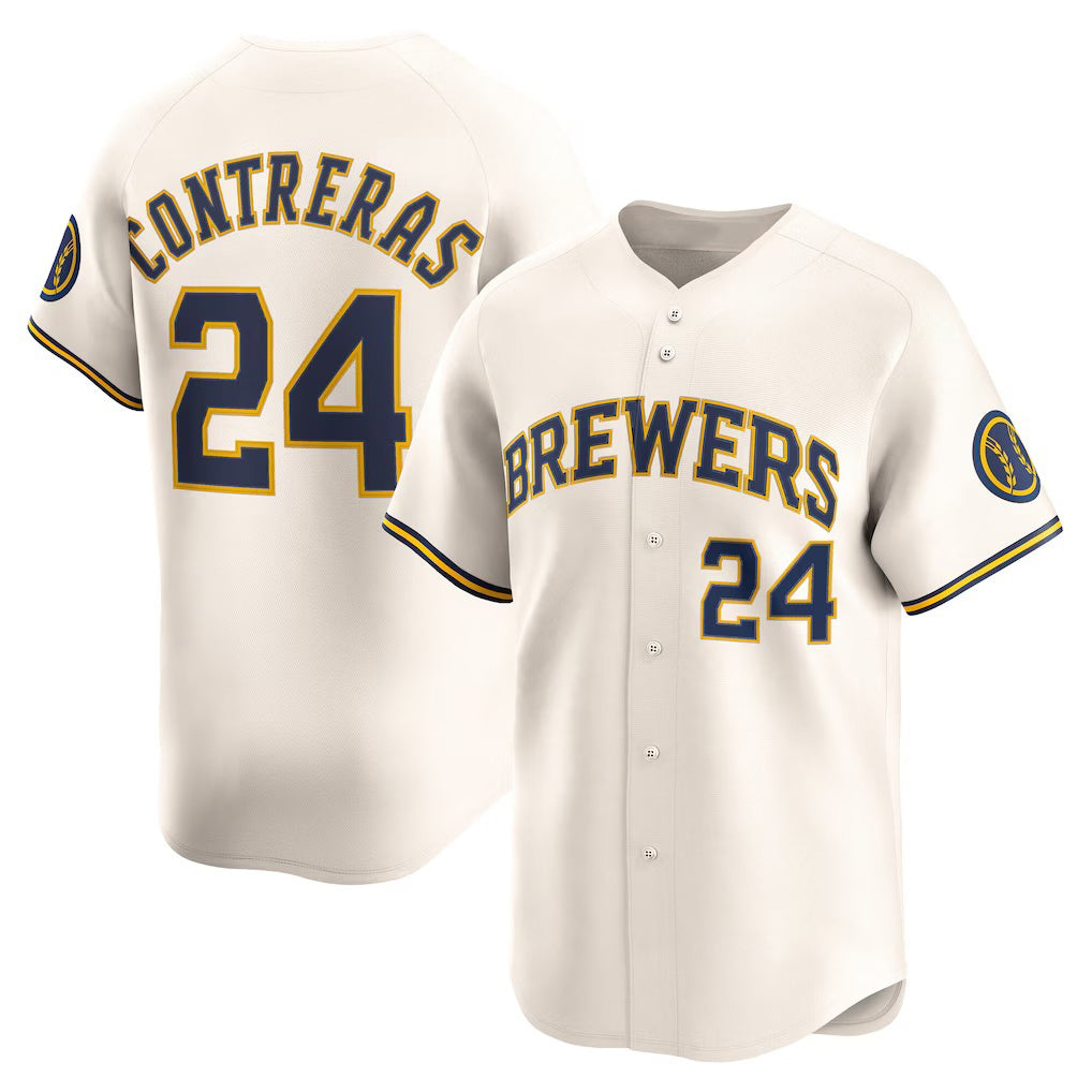 vanessashop Milwaukee Brewers #24 William Contreras Cream  Home Limited Player Jersey