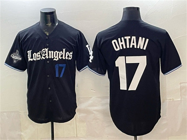 vanessashop Los Angeles Dodgers #17 Shohei Ohtani Black  2025 World Series Champions Patch 'Gothic Edition' Vapor Premier Limited Stitched Jersey