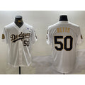 vanessashop Los Angeles Dodgers #50 Mookie Betts White Gold  2024 World Series With Fernando Memorial Patch Limited Stitched Jersey2