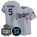 vanessashop Los Angeles Dodgers #5 Freddie Freeman Grey  2024 World Series With Fernando Memorial Patch Limited Stitched Jersey