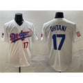vanessashop Los Angeles Dodgers #17 Shohei Ohtani White  With American Flag Patch Limited Stitched Jersey
