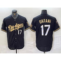 vanessashop Los Angeles Dodgers #17 Shohei Ohtani Number Black Gold  Fashion Stitched Cool Base Limited Jersey