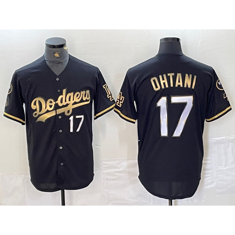 vanessashop Los Angeles Dodgers #17 Shohei Ohtani Number Black Gold  Fashion Stitched Cool Base Limited Jersey