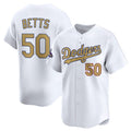vanessashop Los Angeles Dodgers #50 Mookie Betts White  2025 Gold Collection Limited Stitched Jersey