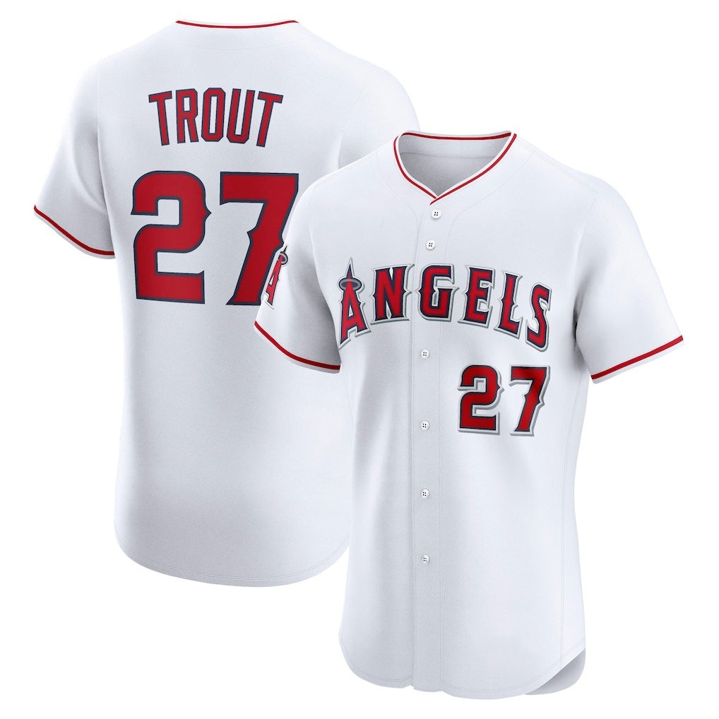 vanessashop Los Angeles Angels #27 Mike Trout White  Home Elite Player Jersey