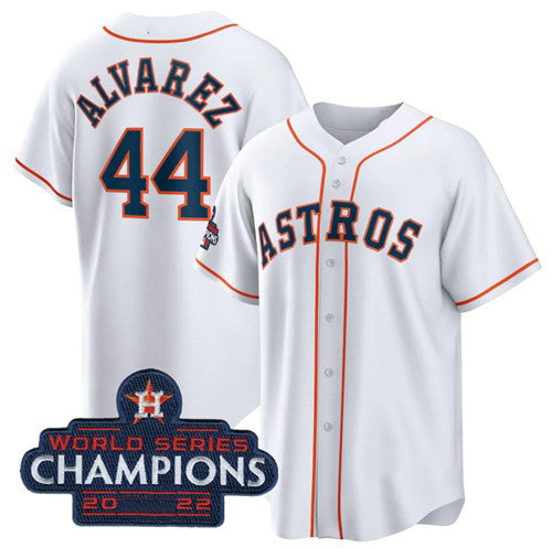 vanessashop Houston Astros #44 Yordan Alvarez White  2022 World Series Champions Home Stitched Jersey