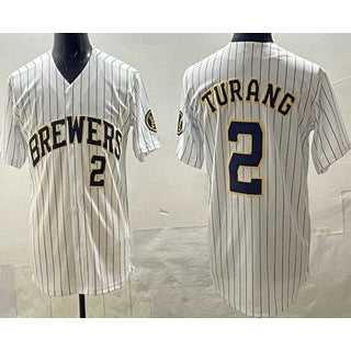 vanessashop Milwaukee Brewers #2 Brice Turang White  Limited Jersey