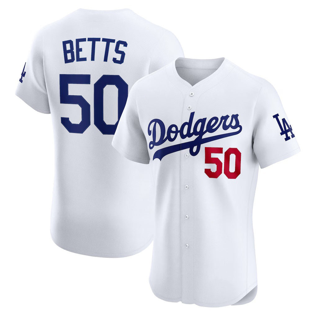 vanessashop Los Angeles Dodgers #50 Mookie Betts White  Home Elite Player Jersey