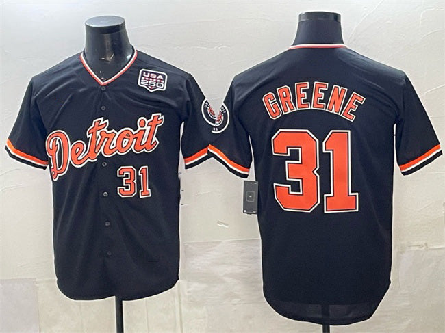 vanessashop Detroit Tigers #31 Riley Greene Navy  2026 Alternate USA 250' Patch Vapor Premier Limited Stitched Jersey
