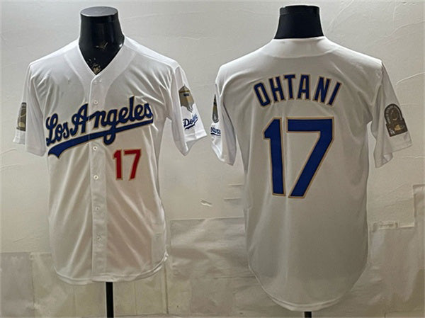 vanessashop Los Angeles Dodgers #17 Shohei Ohtani White  2026 Gold Collection 9x & B2B Champs Patch Stitched Jersey