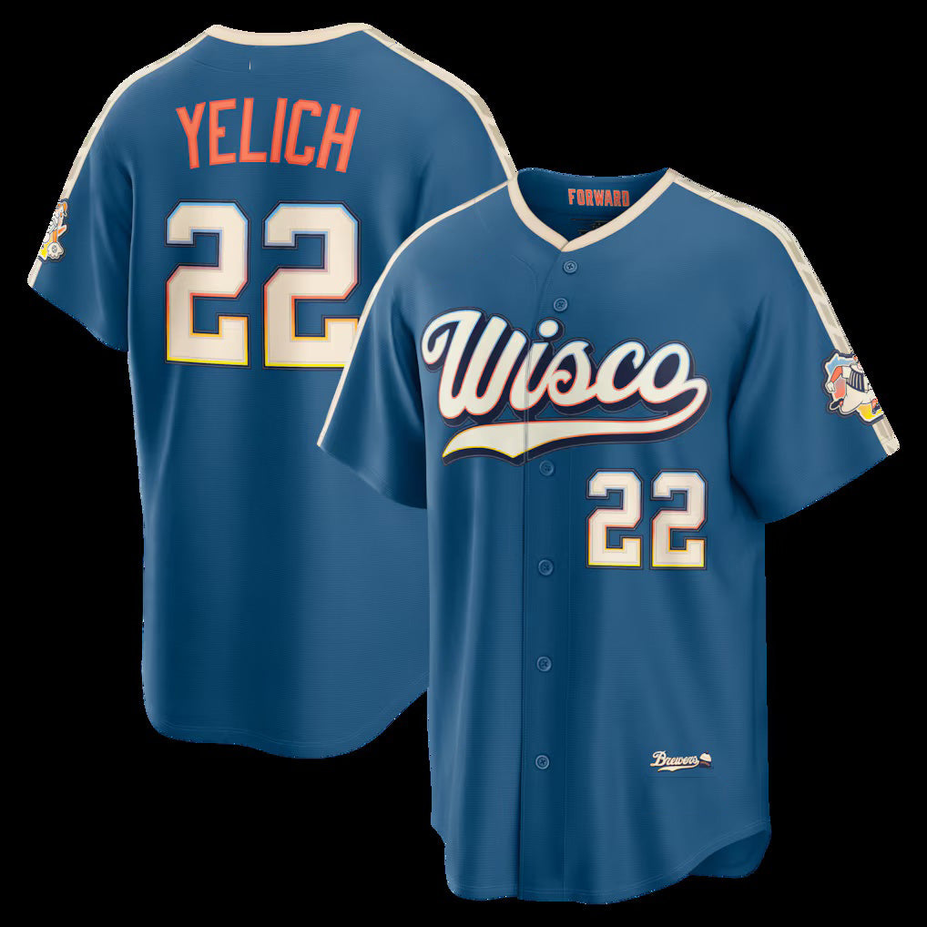 vanessashop Milwaukee Brewers #22 Christian Yelich Mineral Blue  2026 City Connect Stadium Jersey