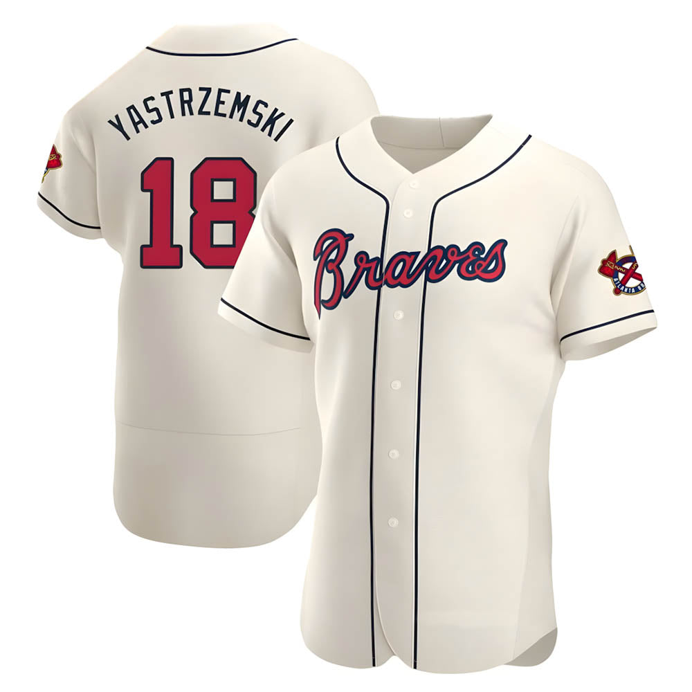 Vanessashop A.Braves #18 Mike Yastrzemski player Cream Authentic Alternate Stitched Jerseys