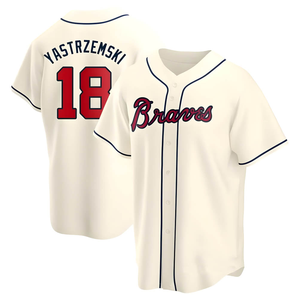 Vanessashop A.Braves #18 Mike Yastrzemski player Cream Replica Alternate Stitched Jerseys