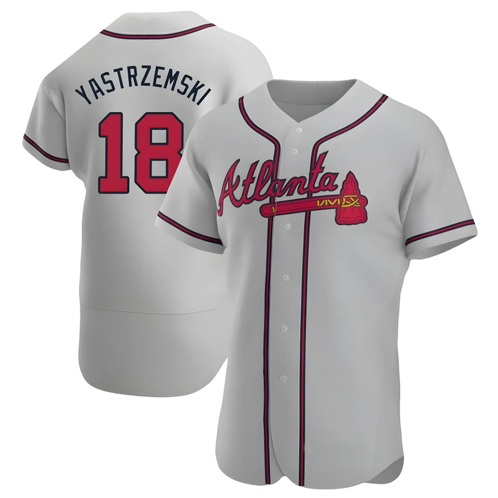 Vanessashop A.Braves #18 Mike Yastrzemski player Gray Authentic Road Stitched Jerseys