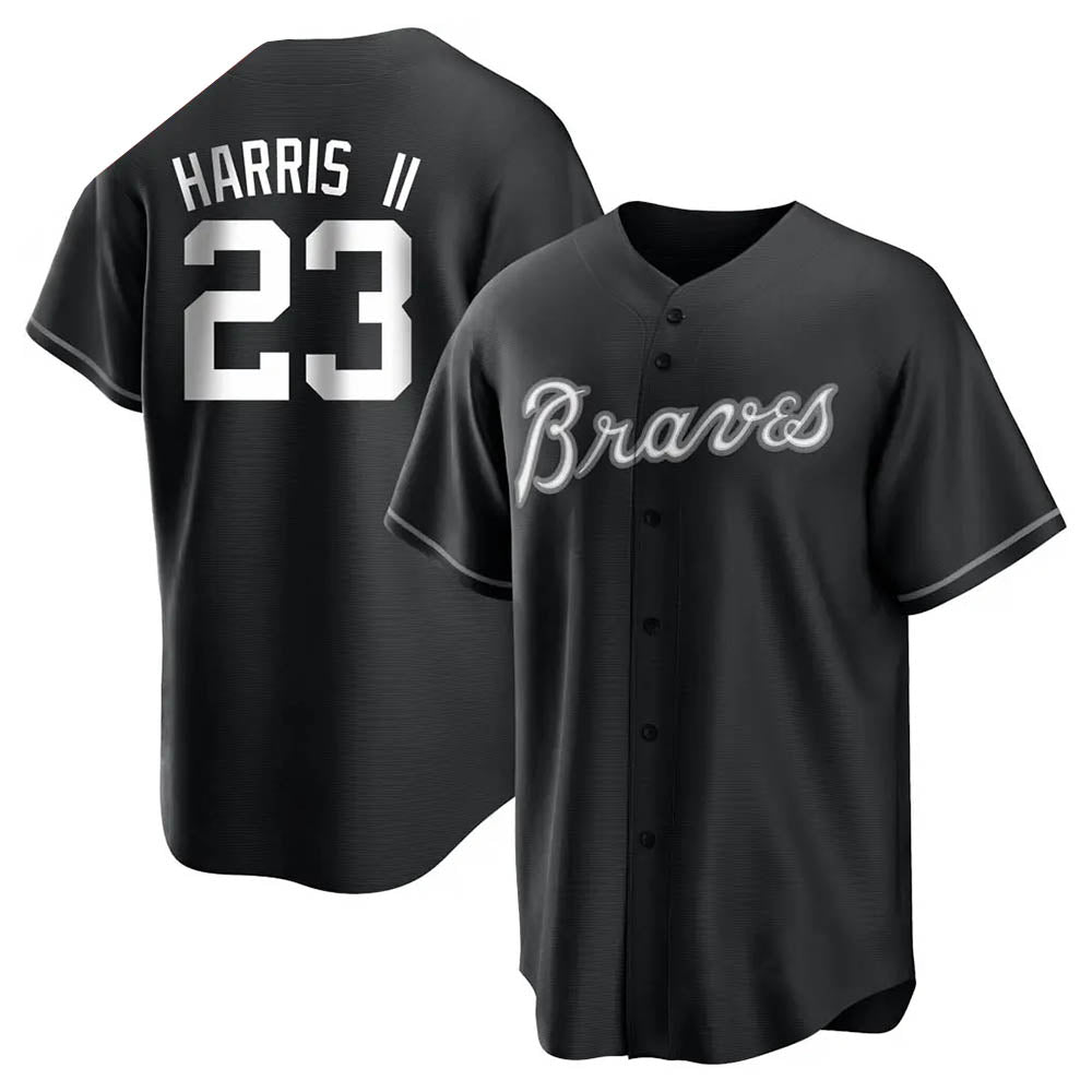 Vanessashop A.Braves #23 Michael Harris II player Black&White Replica Stitched Jerseys
