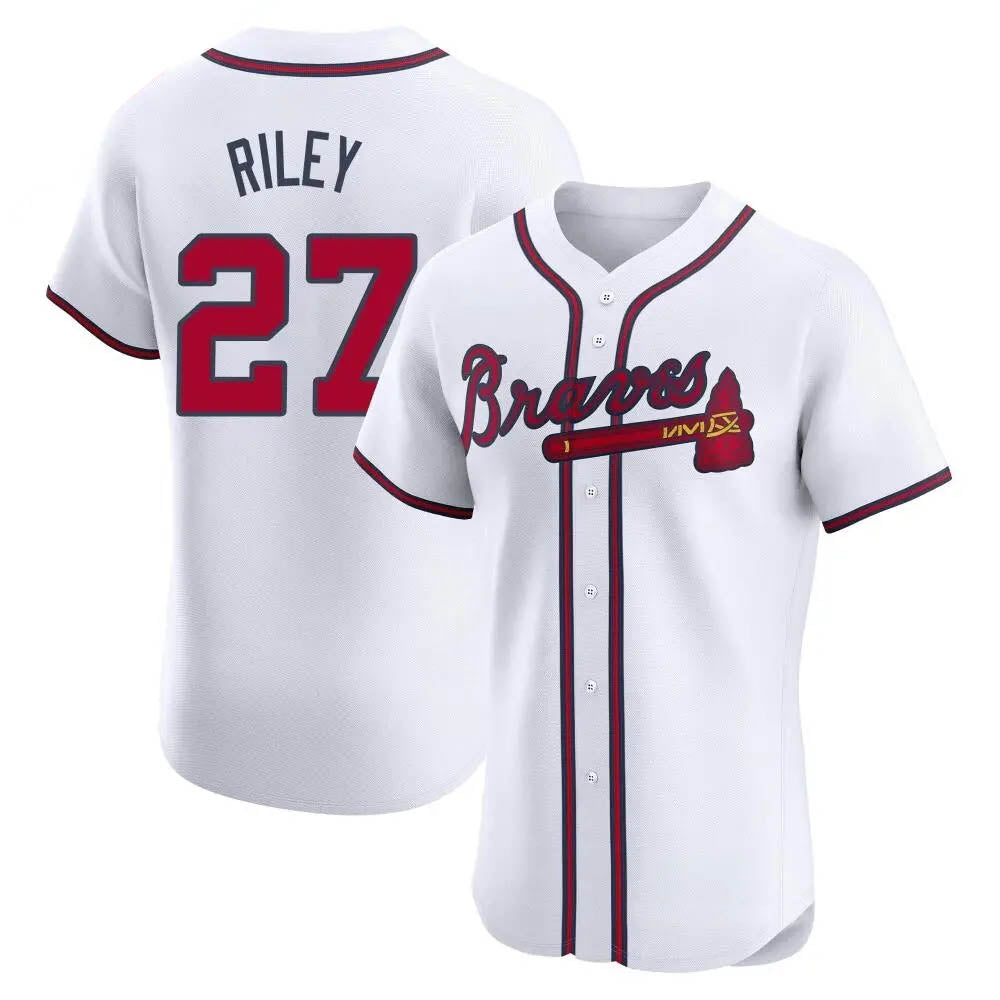 Vanessashop A.Braves #27 Austin Riley Player White Elite Home Stitched Jerseys