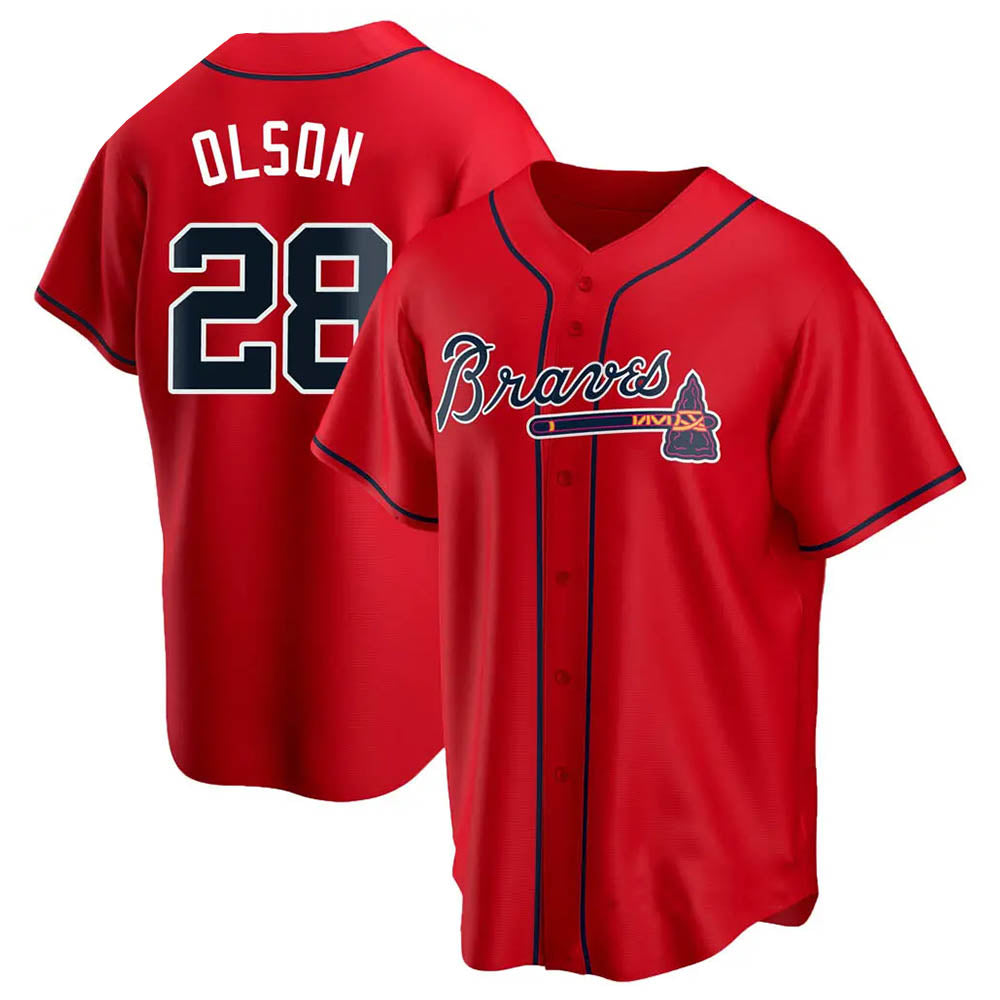 Vanessashop A.Braves #28 Matt Olson Player Red Replica Alternate Stitched Jerseys