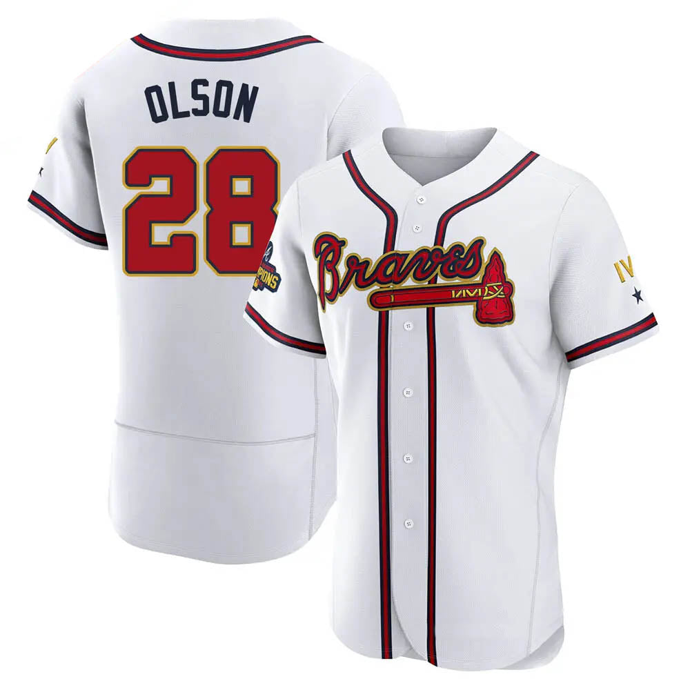 Vanessashop A.Braves #28 Matt Olson Player White&Gold Authentic Program Stitched Jerseys