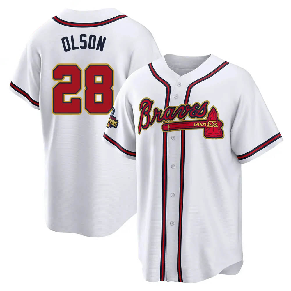 Vanessashop A.Braves #28 Matt Olson Player White&Gold Replica Program Stitched Jerseys