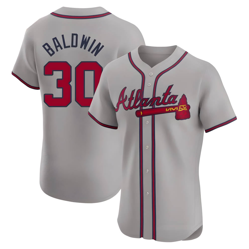 Vanessashop A.Braves #30 Drake Baldwin player Gray Elite Road Stitched Jerseys