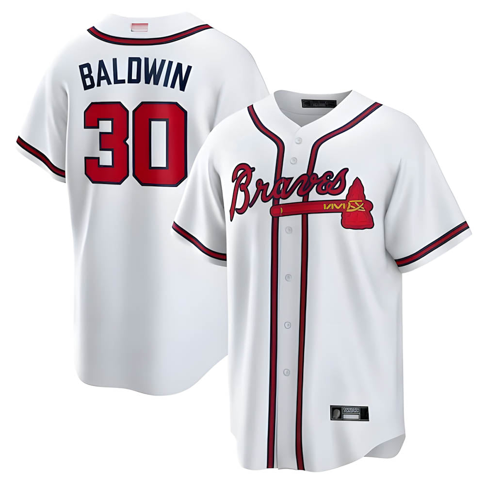 Vanessashop A.Braves #30 Drake Baldwin player White Home Replica Stitched Jerseys
