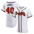 Vanessashop A.Braves #40 Reynaldo Lopez player White&Gold Authentic Program Stitched Jerseys