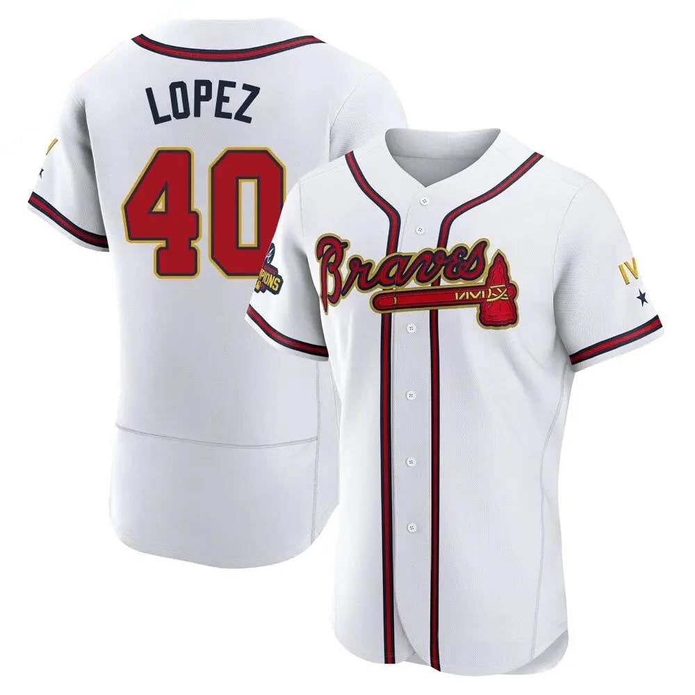 Vanessashop A.Braves #40 Reynaldo Lopez player White&Gold Authentic Program Stitched Jerseys
