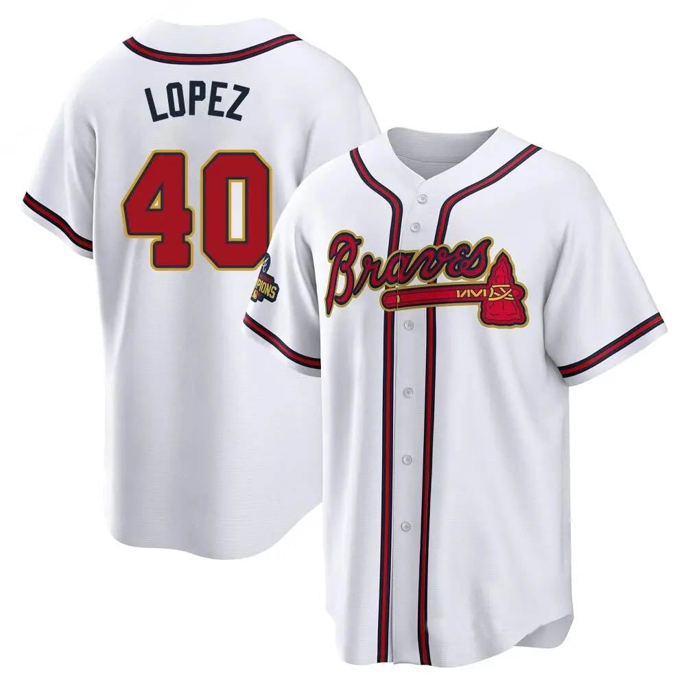 Vanessashop A.Braves #40 Reynaldo Lopez player White&Gold Replica Program Stitched Jerseys