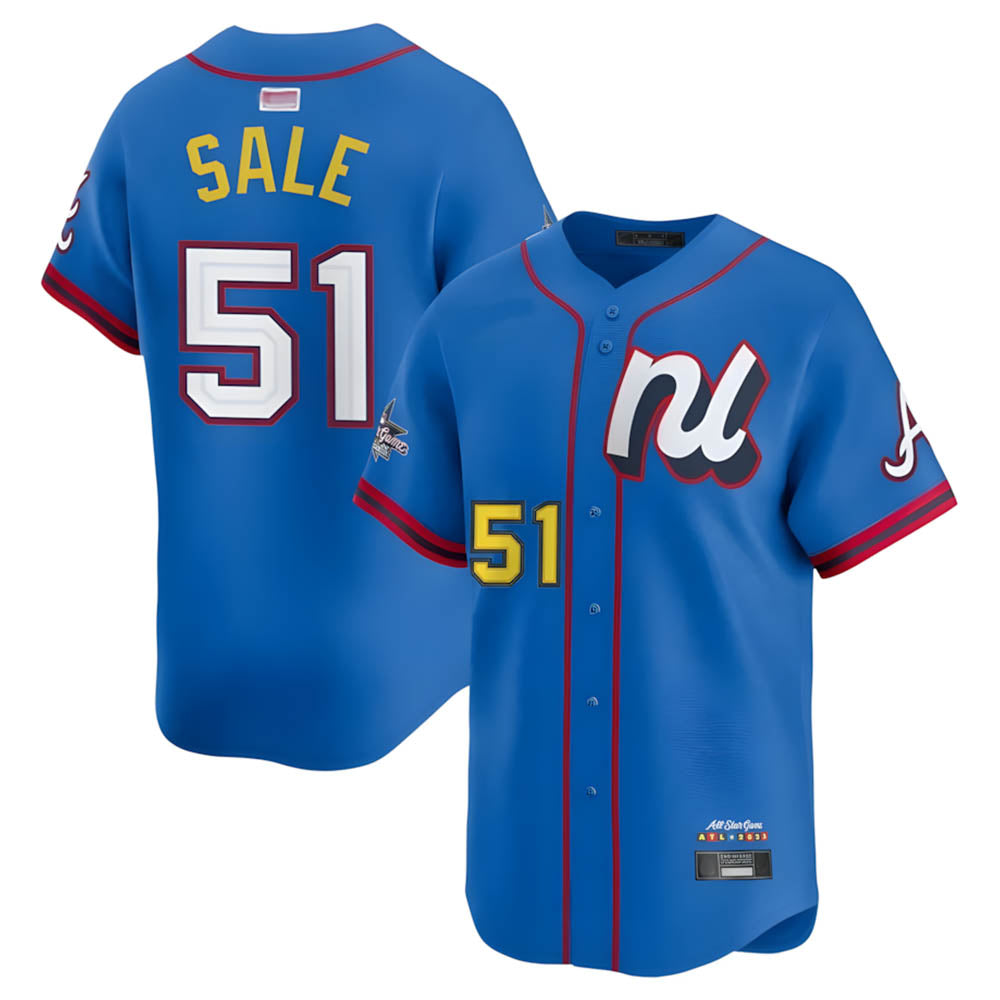 Vanessashop A.Braves #51 Chris Sale Player Blue National League Limited Stitched Jerseys