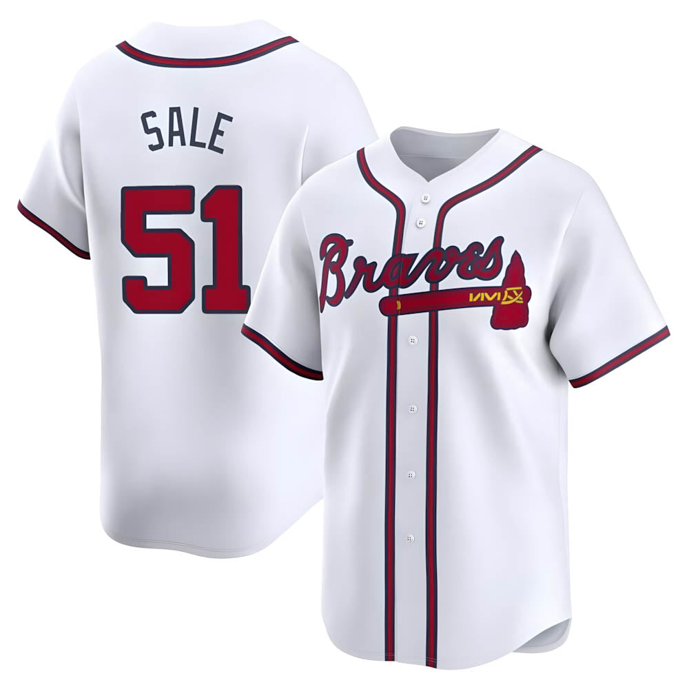 Vanessashop A.Braves #51 Chris Sale Player White Limited Home Stitched Jerseys