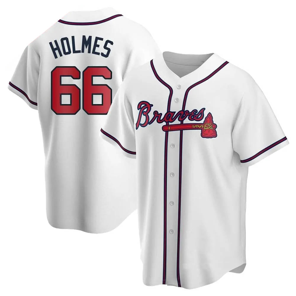 Vanessashop A.Braves #66 Grant Holmes Player White Replica Home Stitched Jerseys